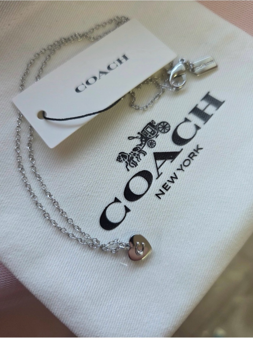 Coach Silver Heart Charm Pendant Necklace, 18”, Brand New